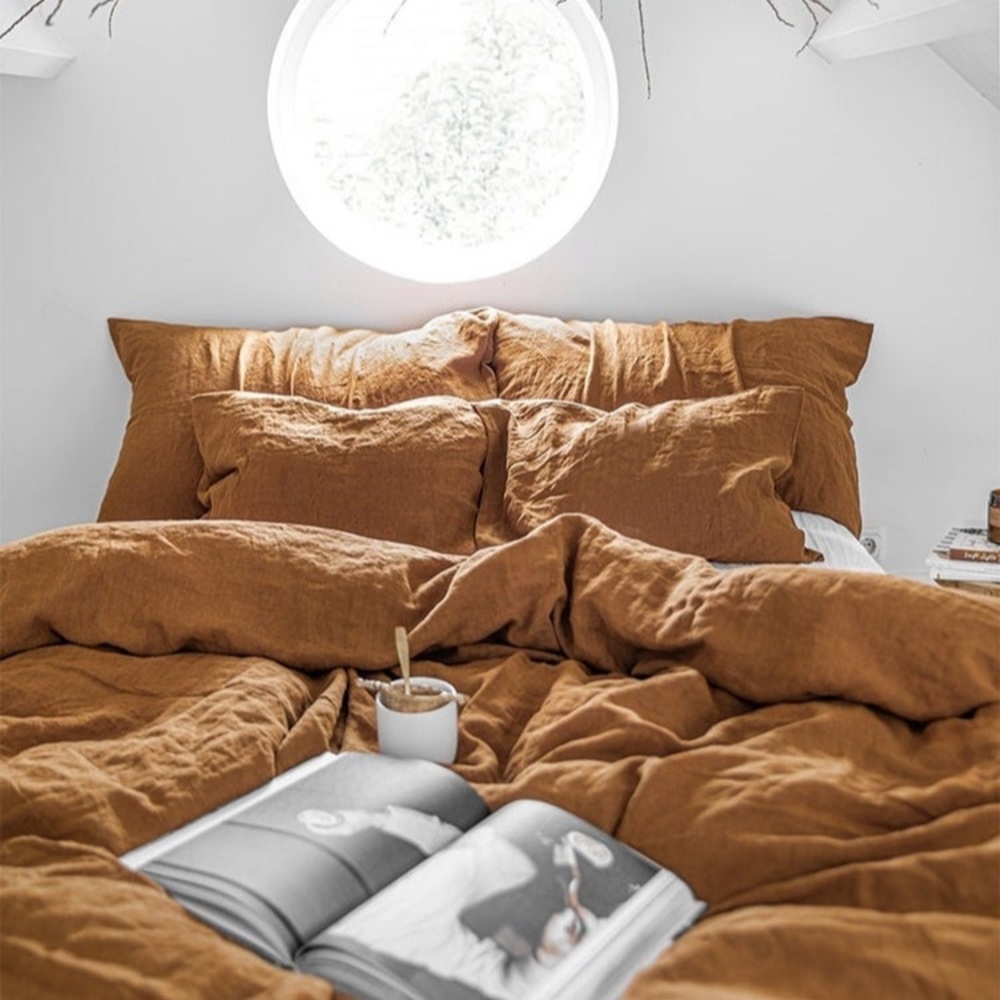 3 piece cinnamon colored washed cotton duvet cover
